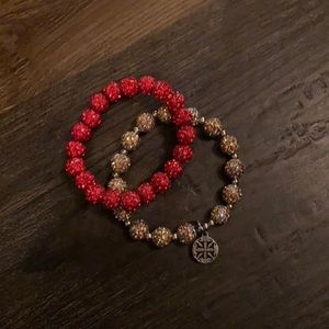 Red and gold rustic cuff bracelet set